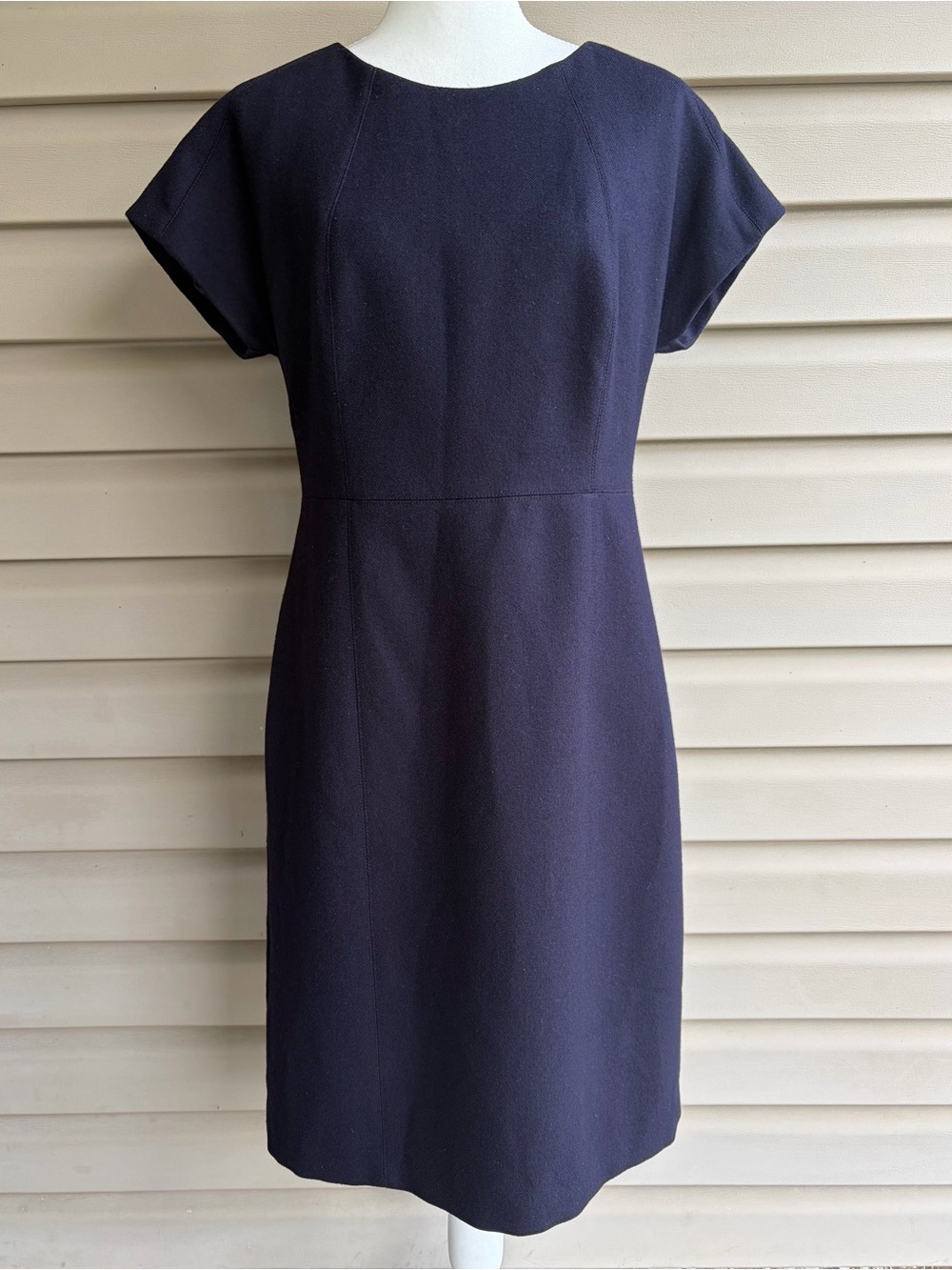 •J. Crew• 100% Wool Tailored Navy Sheath Dress - Size 12